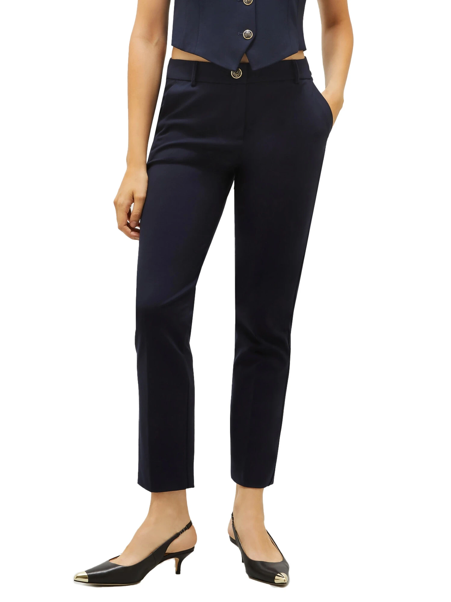 PANTALONI CHINO IN PUNTO MILANO STRETCH DONNA BLU