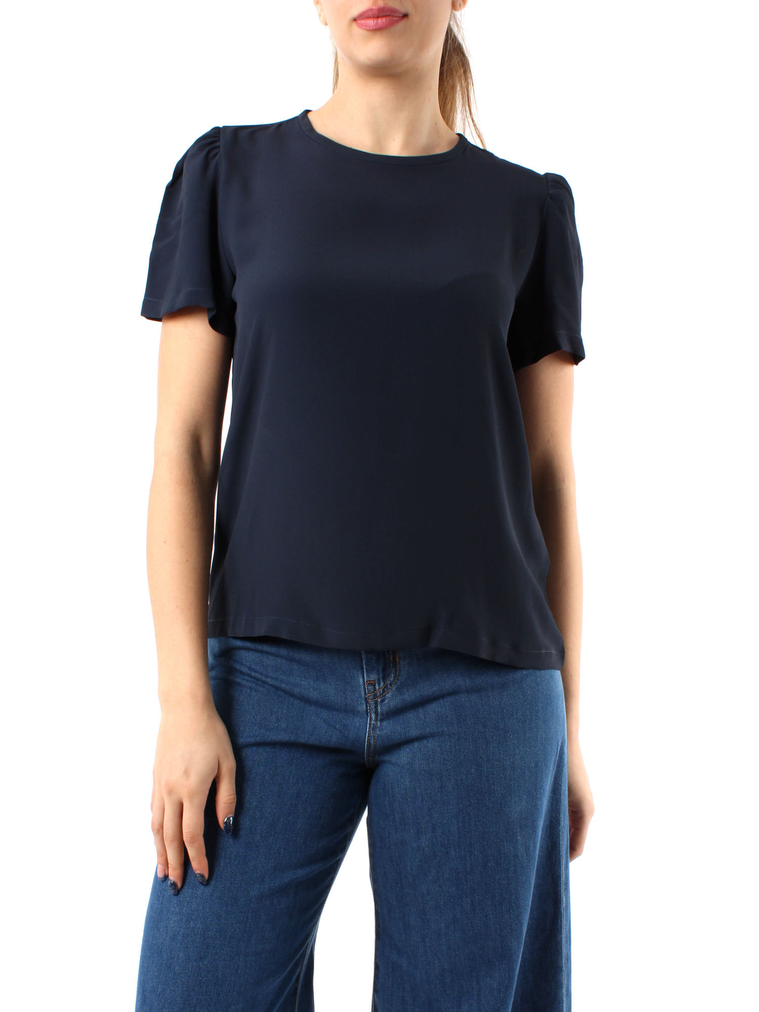 BLUSA MANICHE CORTE BLU NAVY