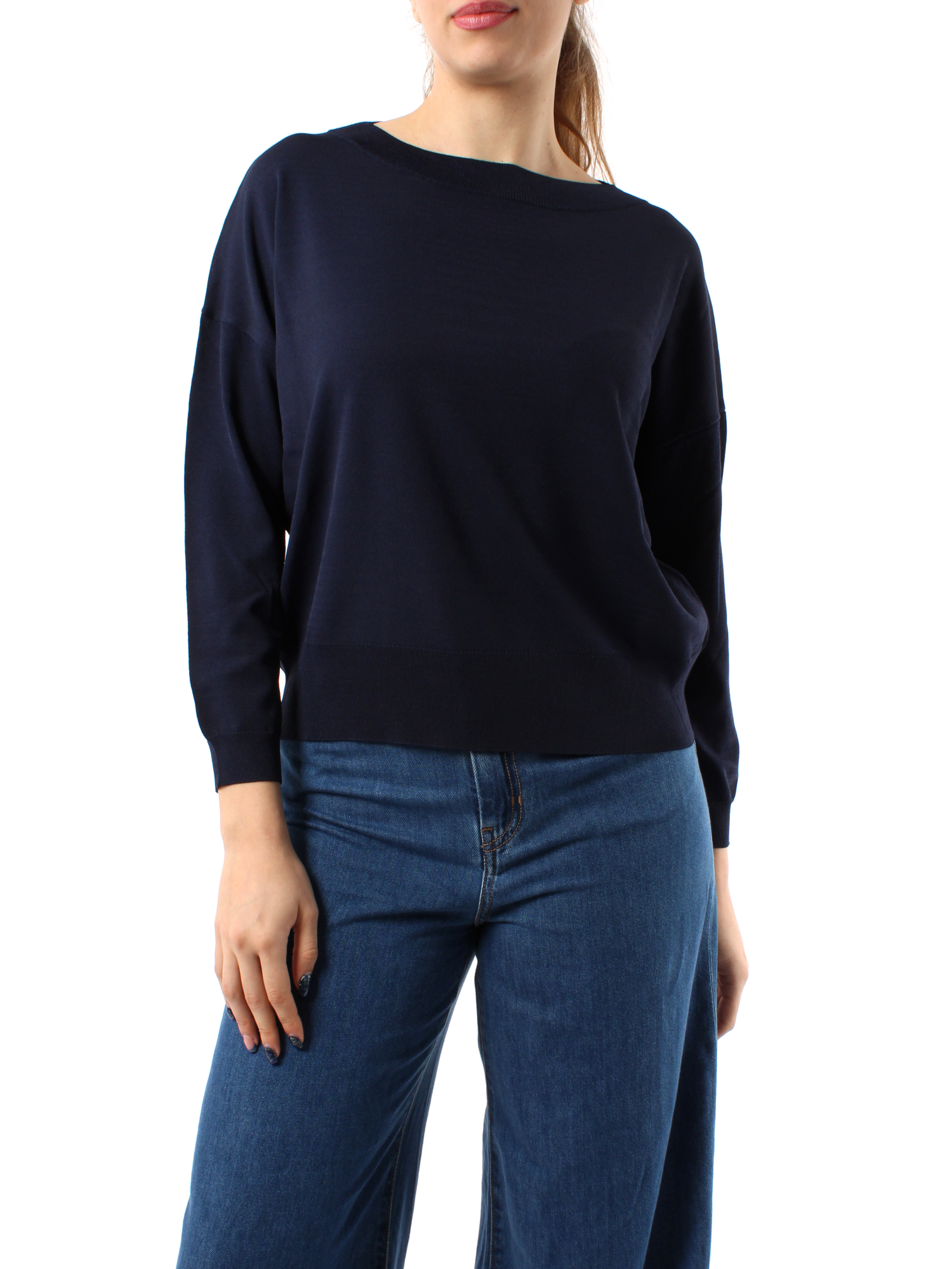 MAGLIA GIRCOLLO OVER IN CRÊPE DONNA BLU