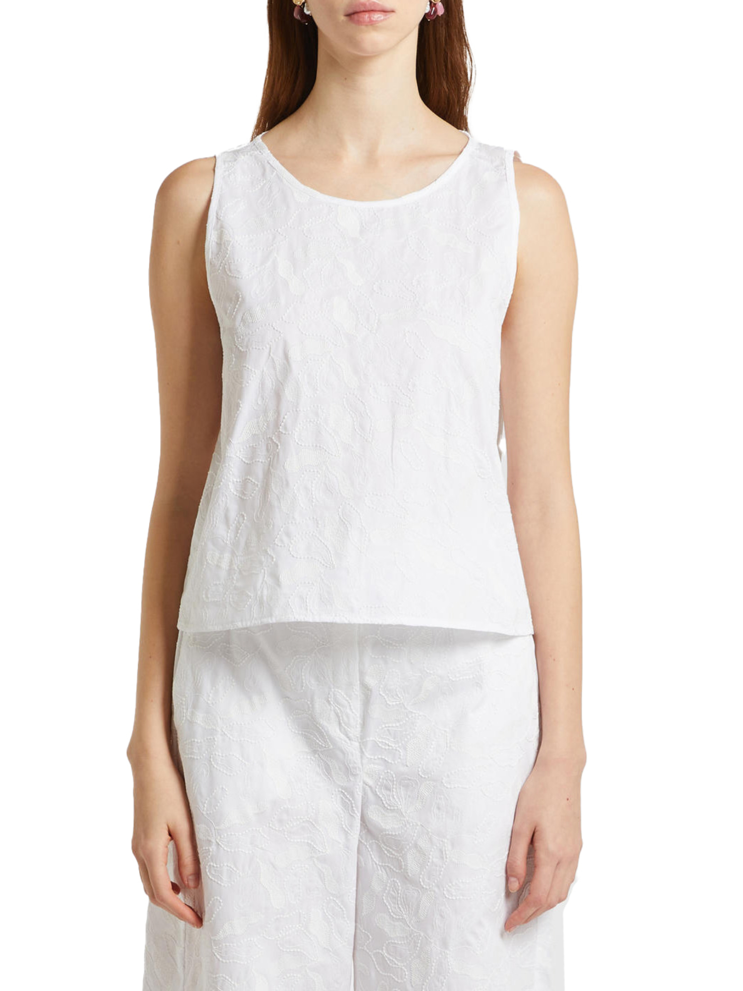 TOP IN POPELINE DI COTONE RICAMATO DONNA BIANCO