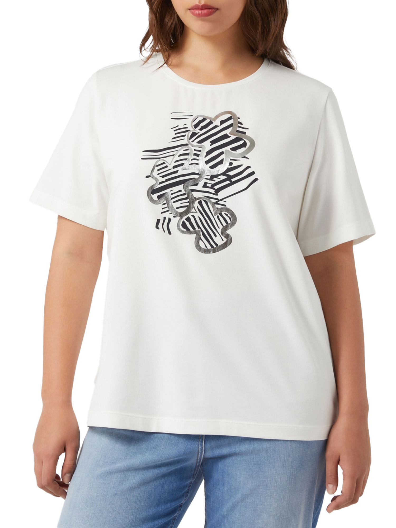 T-SHIRT MANICA CORTA CON STAMPA DONNA BIANCO NERO