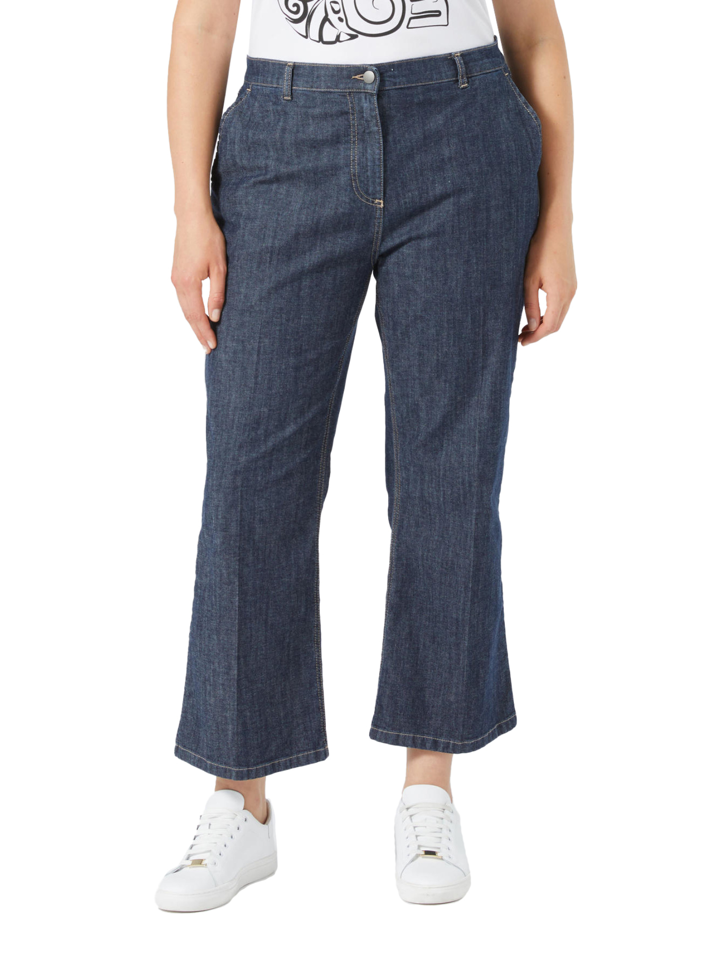 JEANS CROPPED A TROMBETTA IN COTONE STRETCH DONNA BLU