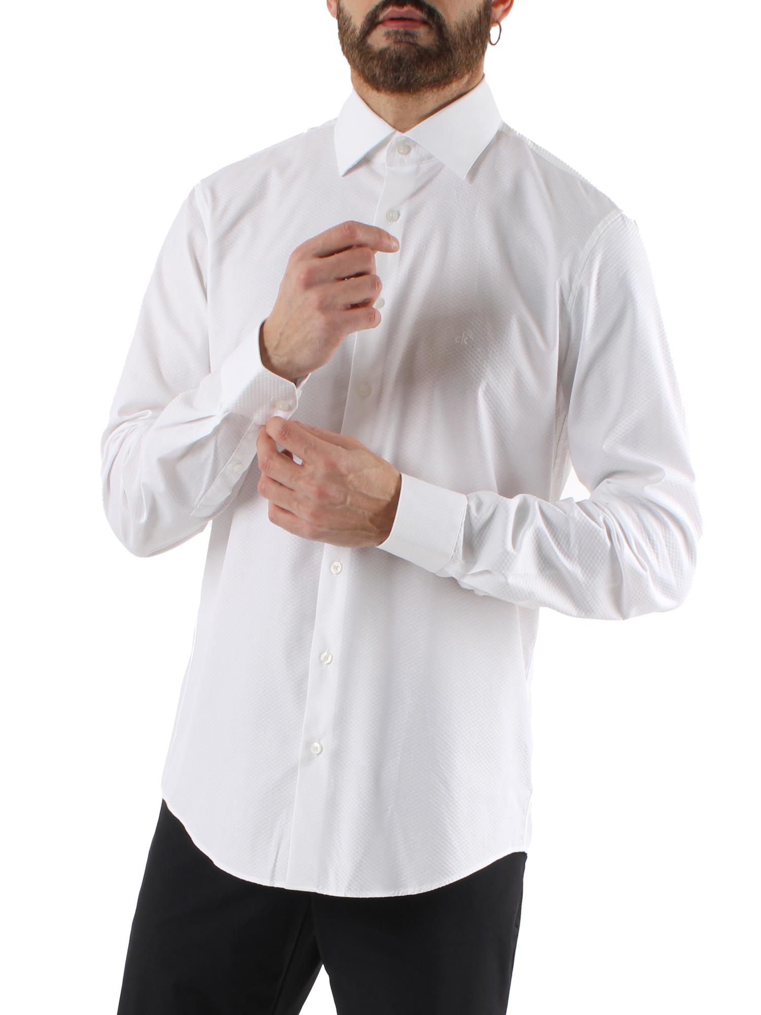 CAMICIA  SLIM FIT IN COTONE JACQUARD UOMO BIANCO