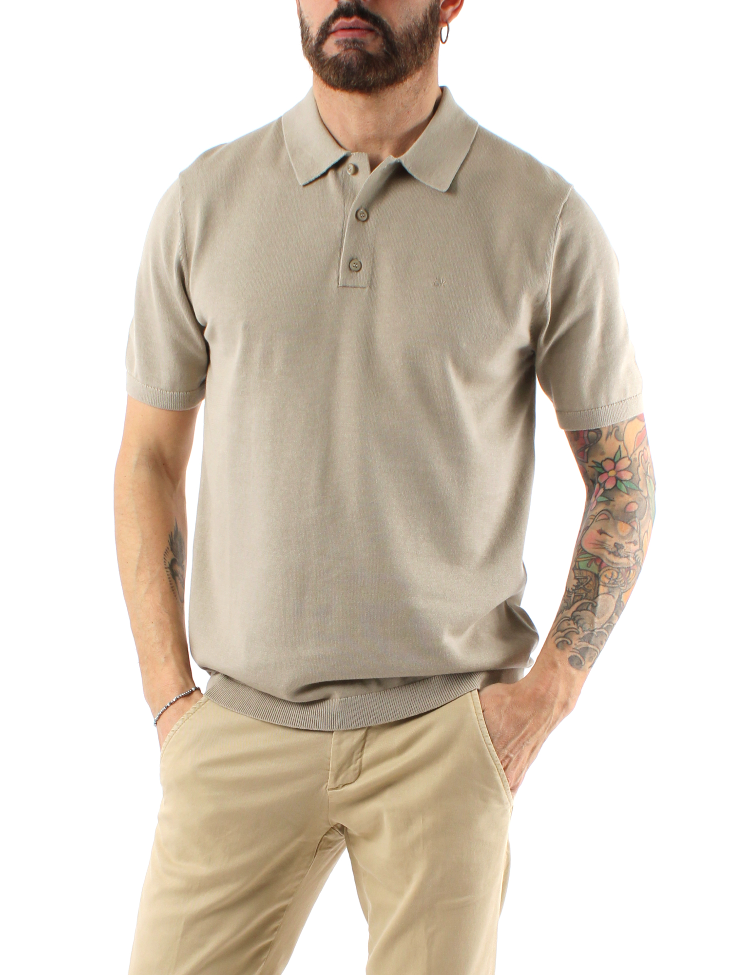 POLO MANICA CORTA IN COTONE UOMO BEIGE