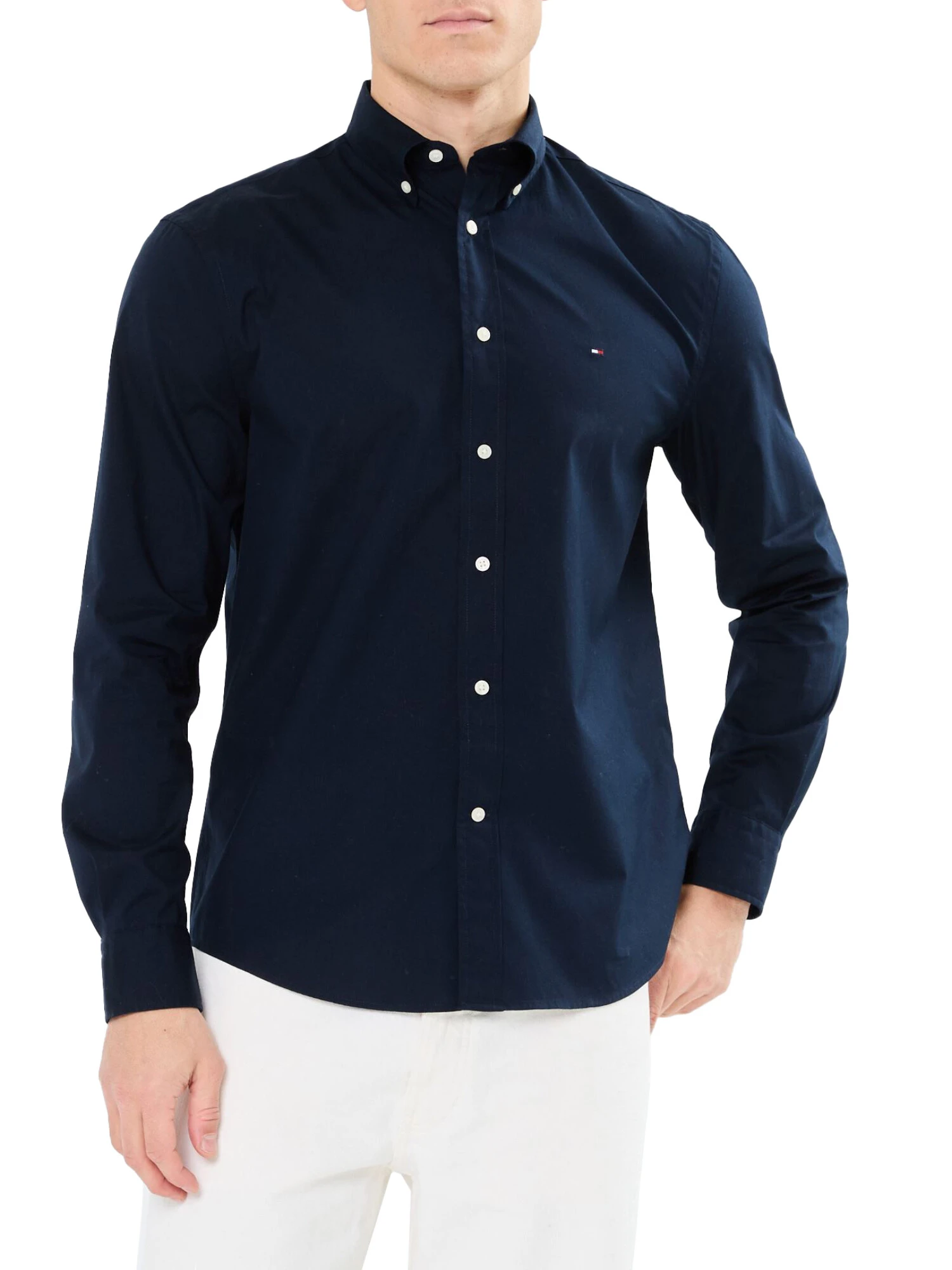 CAMICIA FLEX IN POPELINE DI COTONE UOMO BLU NOTTE