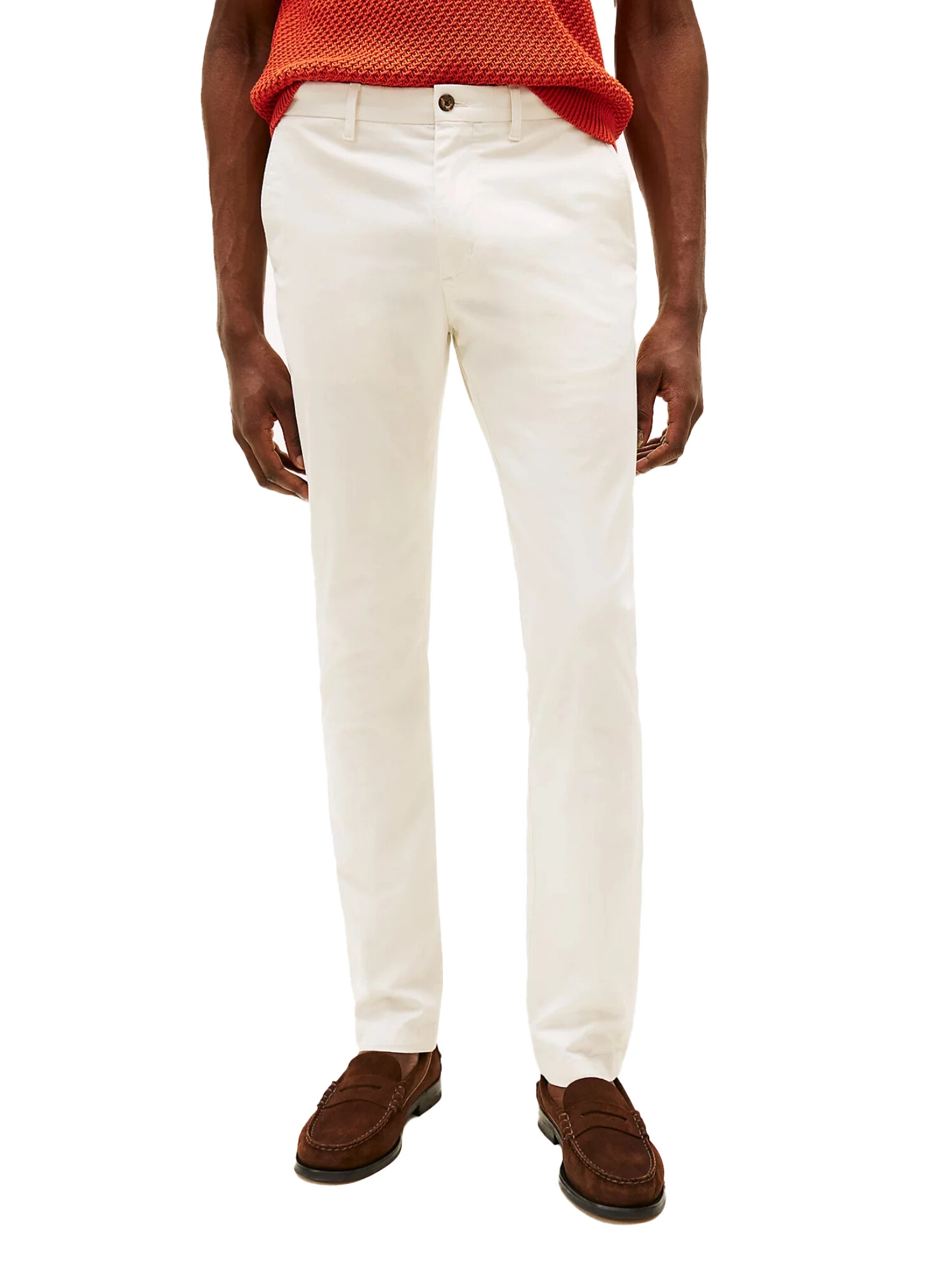 PANTALONI CHINO SLIM FIT CON BANDIERINA UOMO AVORIO