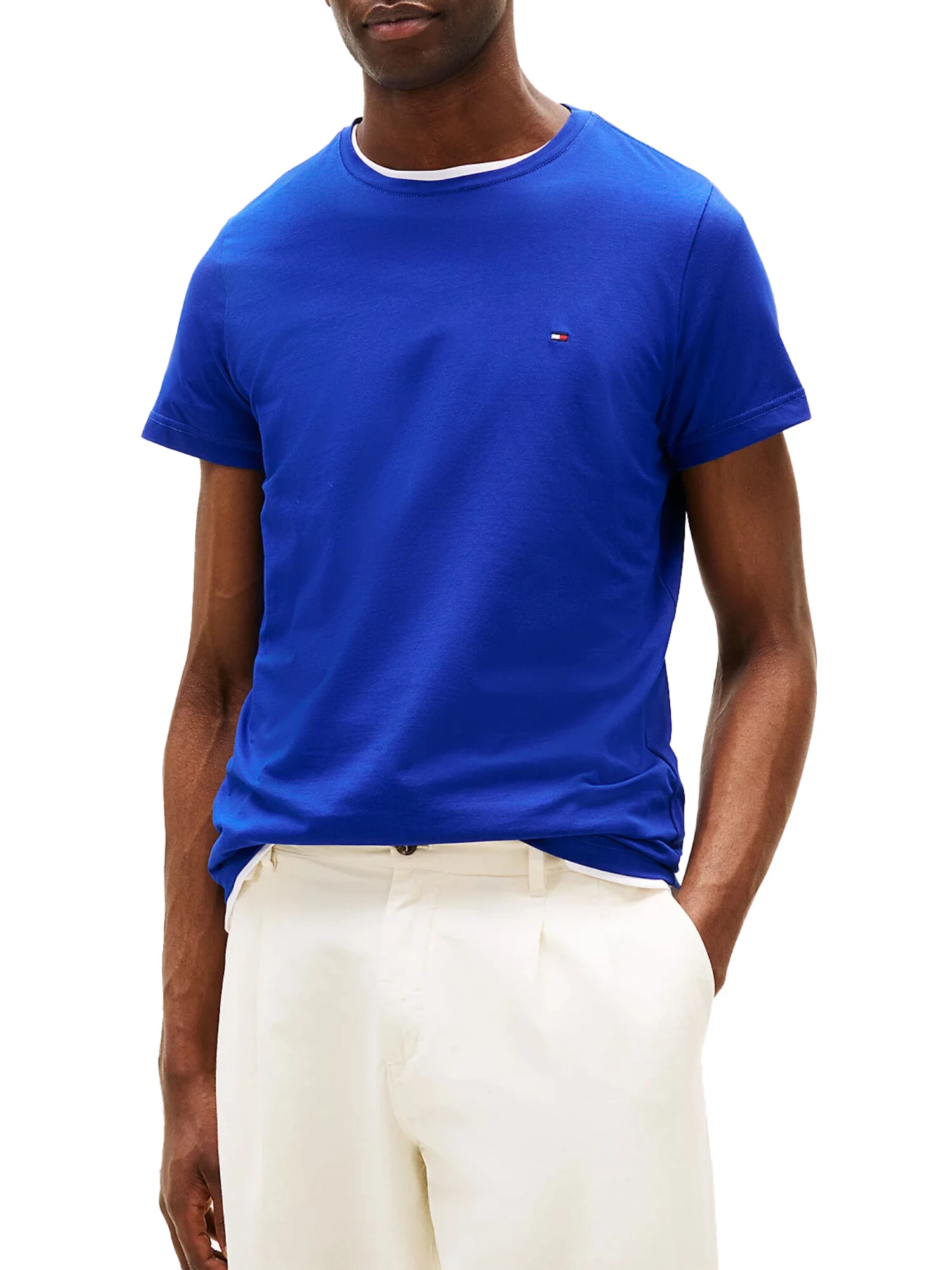 T-SHIRT MANICA CORTA SLIM FIT CON BANDIERINA RICAMATA UOMO BLU WEDGE