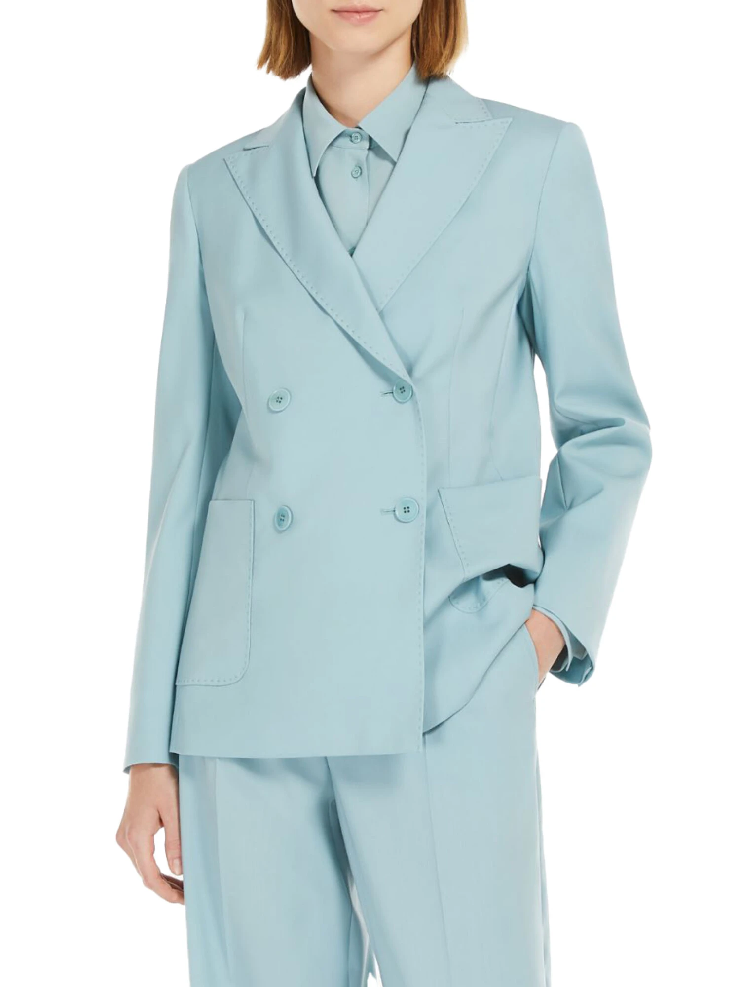 BLAZER DOPPIOPETTO IN TELA DI LANA DONNA CELESTE