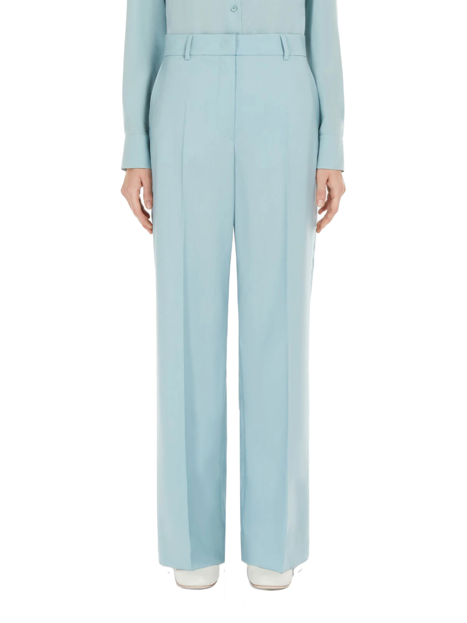 PANTALONI PALAZZO IN TELA DI LANA DONNA CELESTE