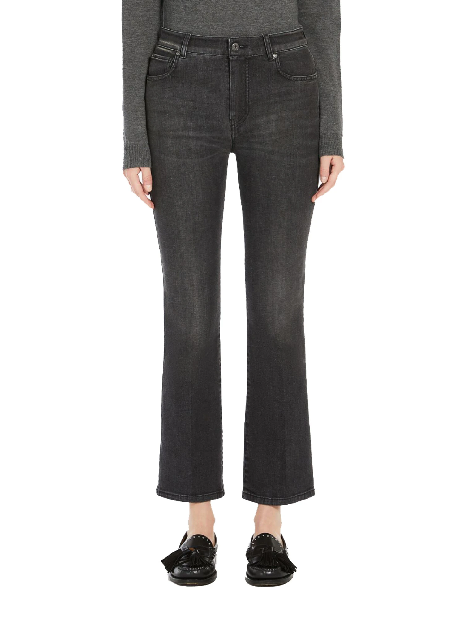 JEANS CROPPED IN DENIM DI COTONE MONOELASTICO DONNA NERO