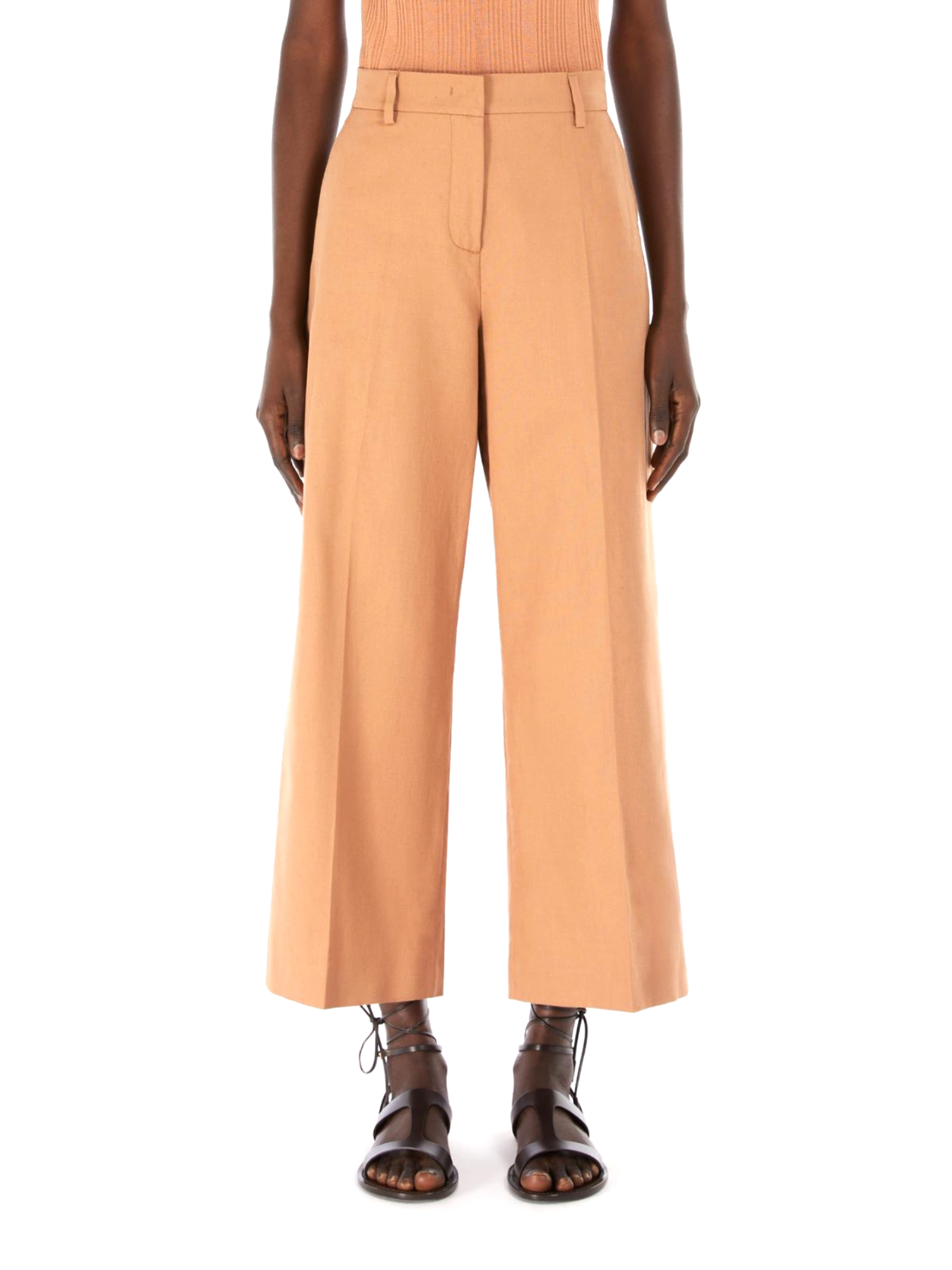 PANTALONI CROPPED IN MISTO LINO DONNA ARANCIO