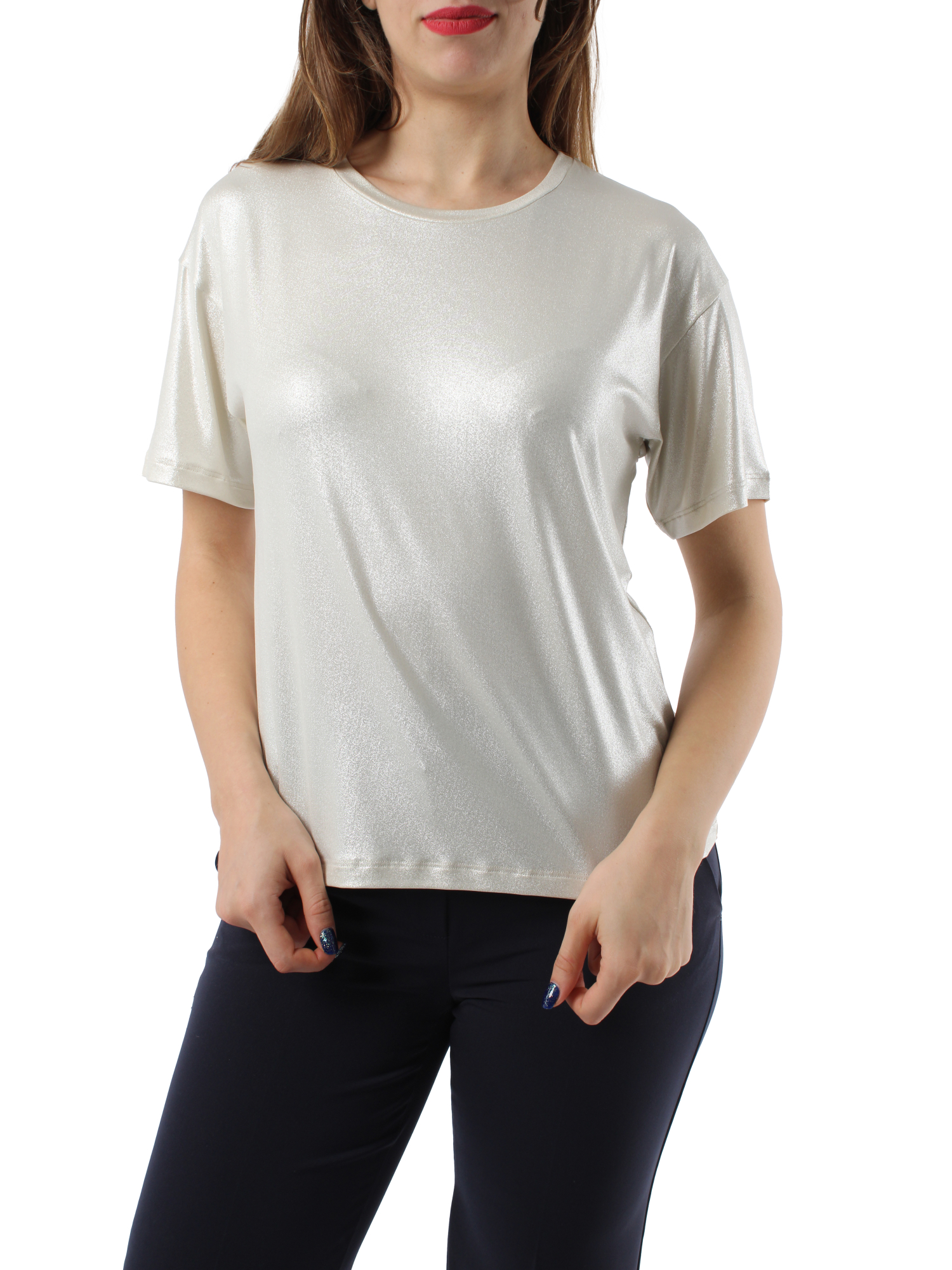 T-SHIRT IN JERSEY LAMINATO DONNA ARGENTO