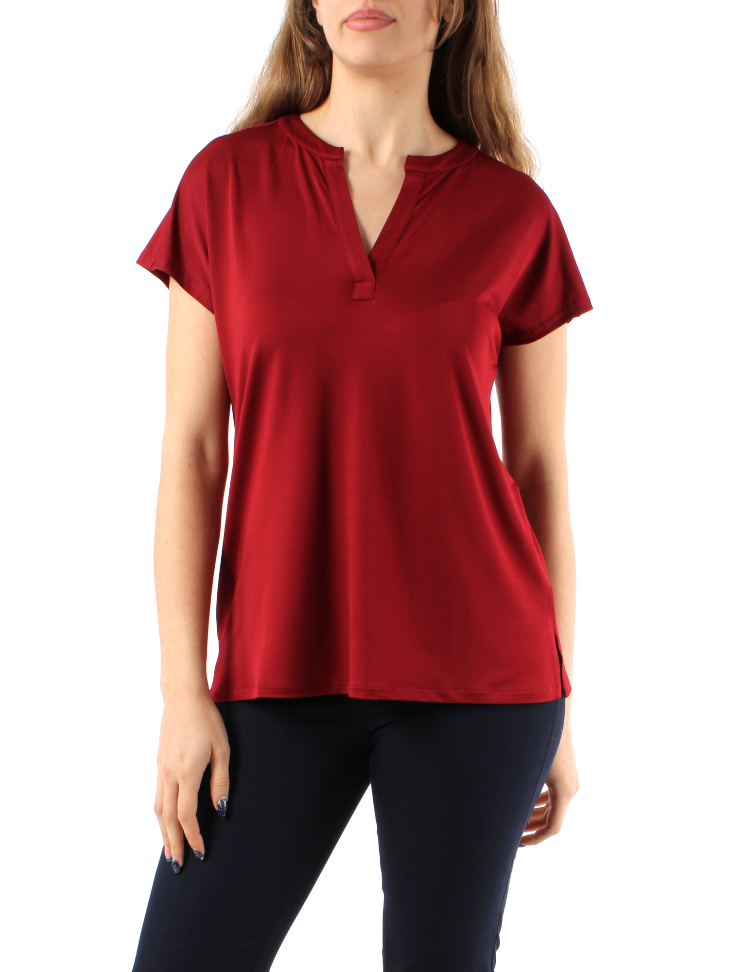 T-SHIRT MANICA CORTA CON SCOLLO A V DONNA ROSSO