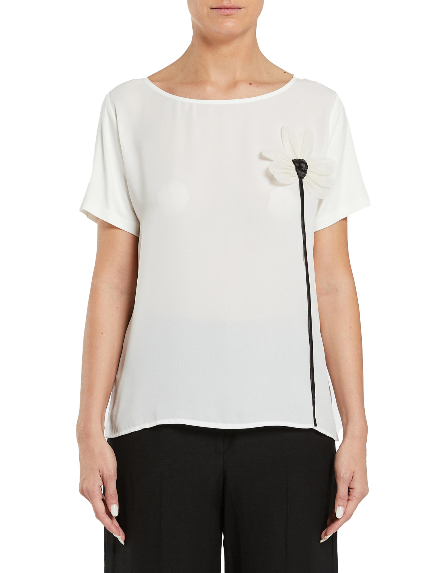 T-SHIRT MANICA CORTA CON FIORE DONNA BIANCO