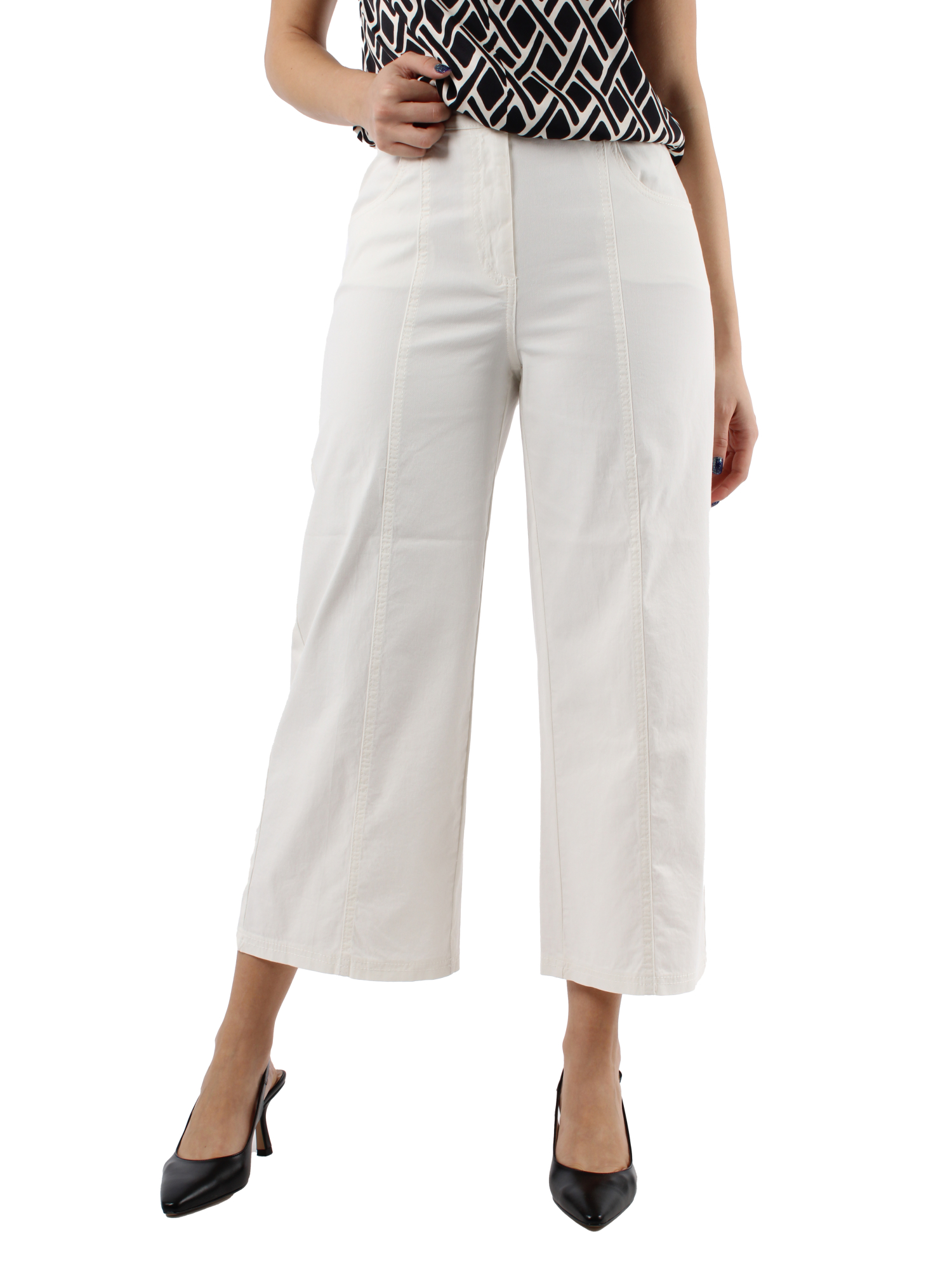 PANTALONI CROPPED IN PIQUET DI COTONE DONNA AVORIO