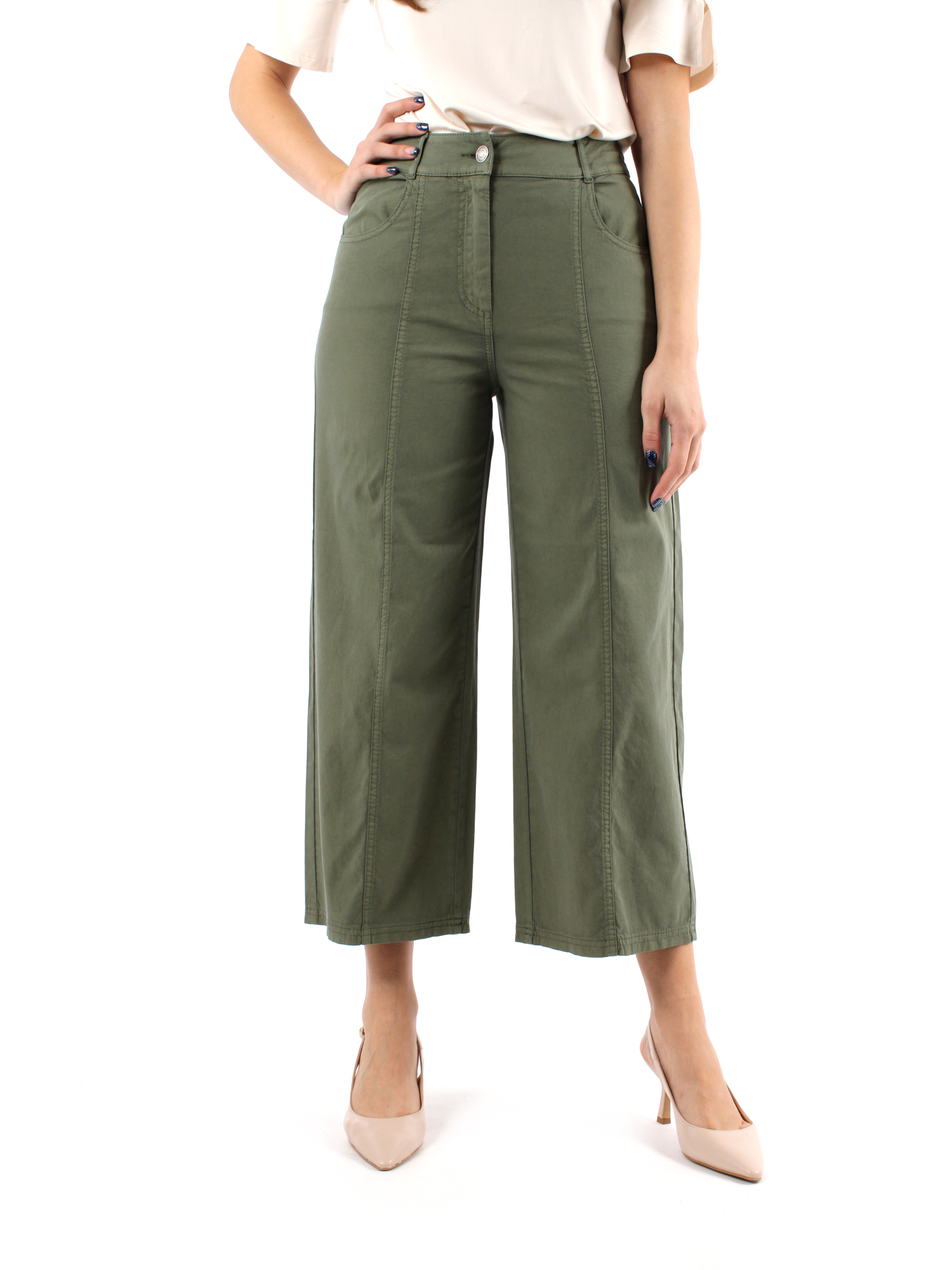 PANTALONI CROPPED IN PIQUET DI COTONE DONNA VERDE