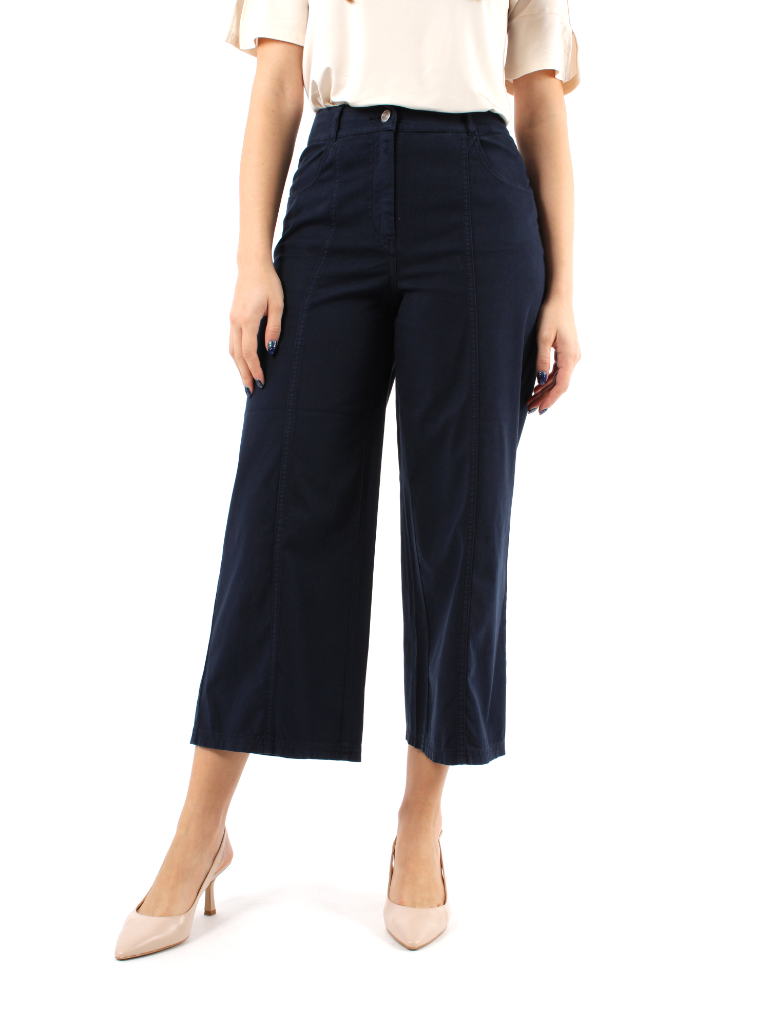 PANTALONI CROPPED IN PIQUET DI COTONE DONNA BLU