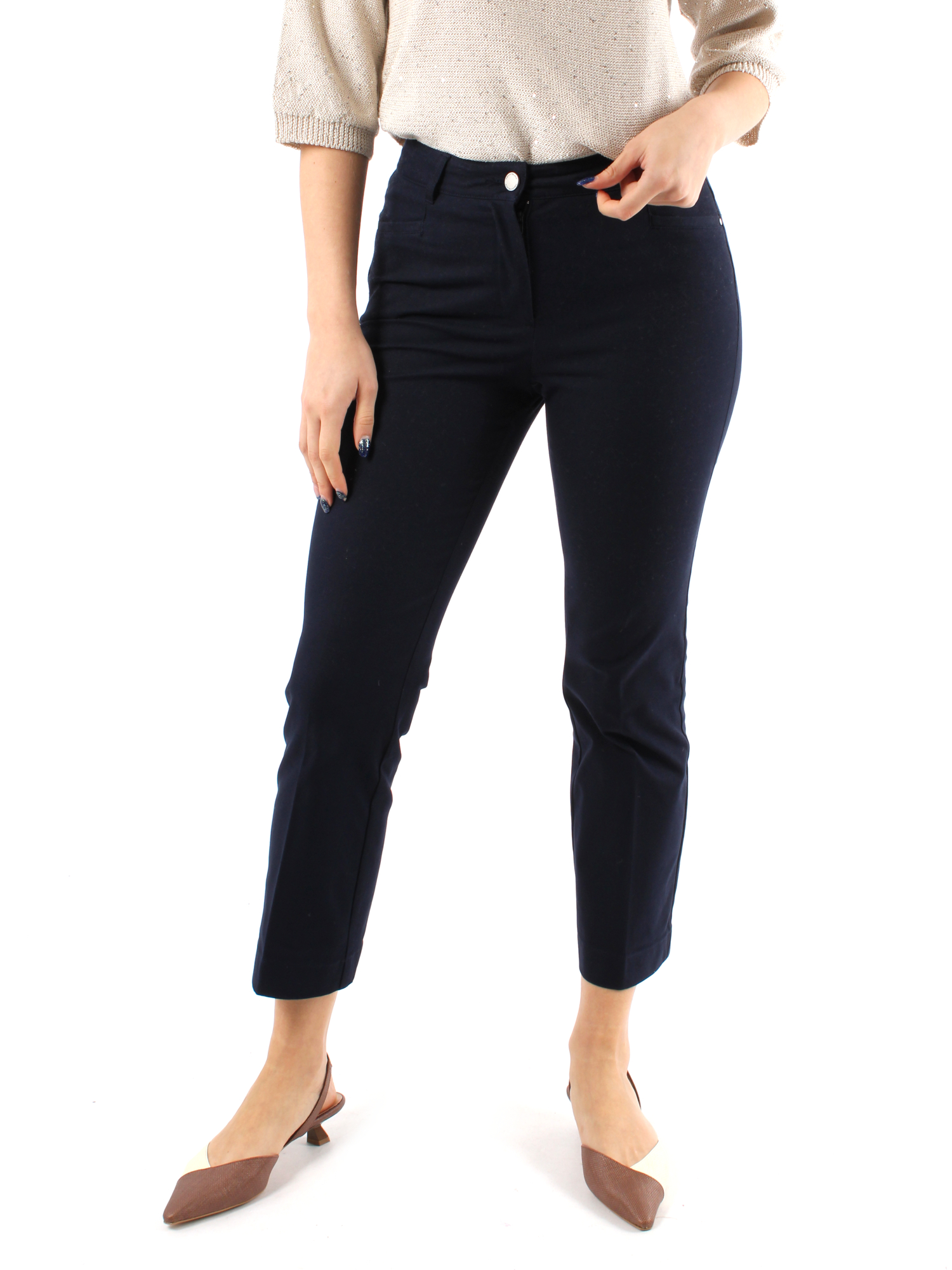 PANTALONI CROPPED MINI FLARE DONNA BLU