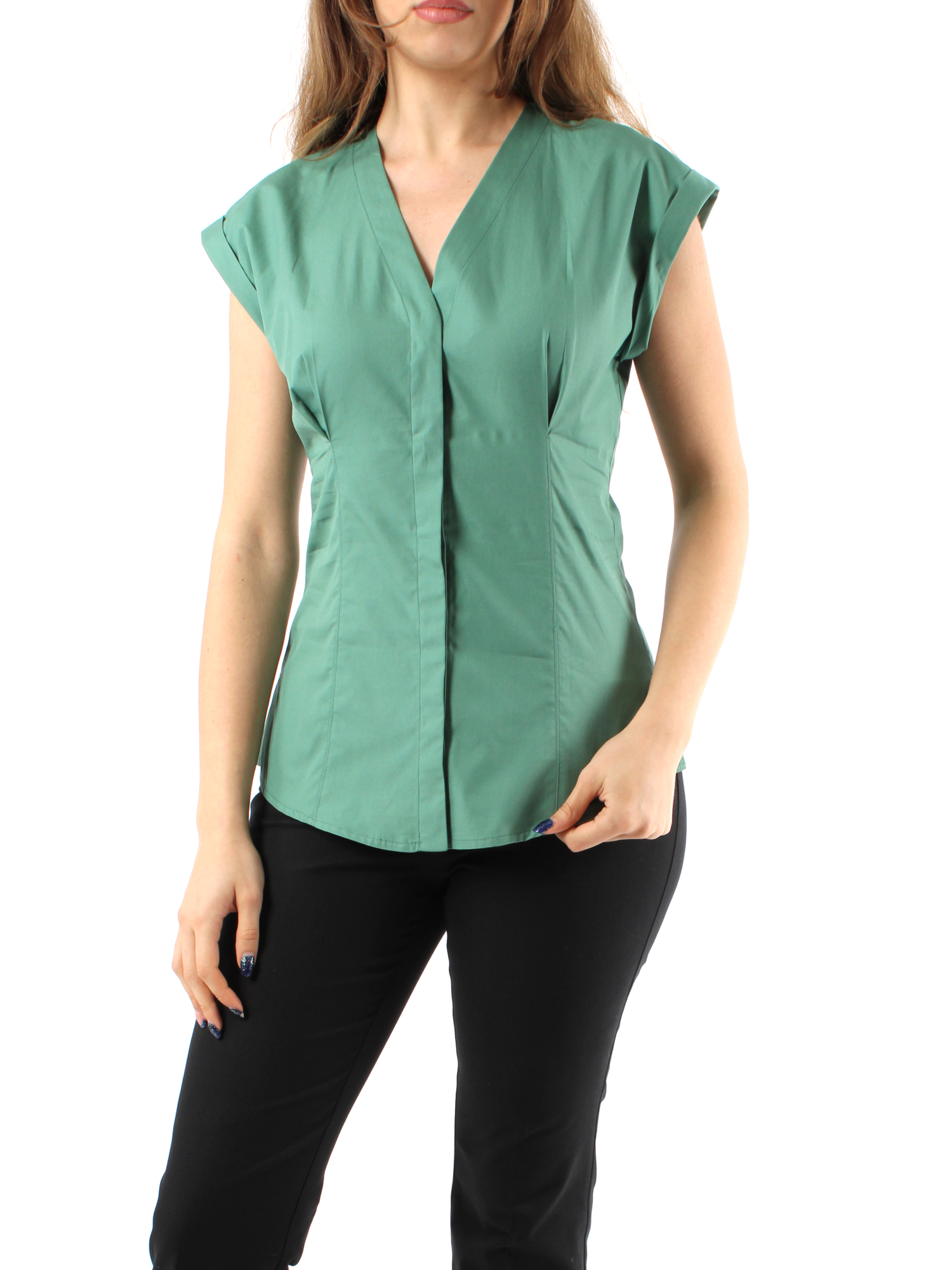 CAMICIA IN POPELINE DI COTONE DONNA VERDE