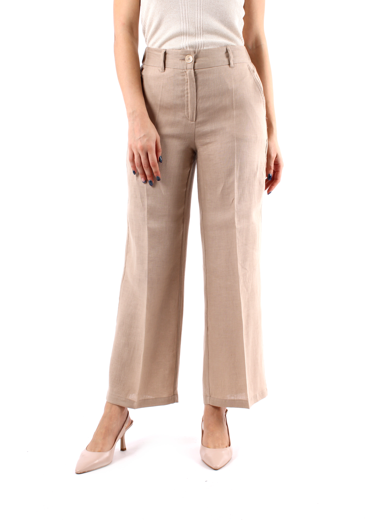 PANTALONE PALAZZO IN PURO LINO DONNA BEIGE