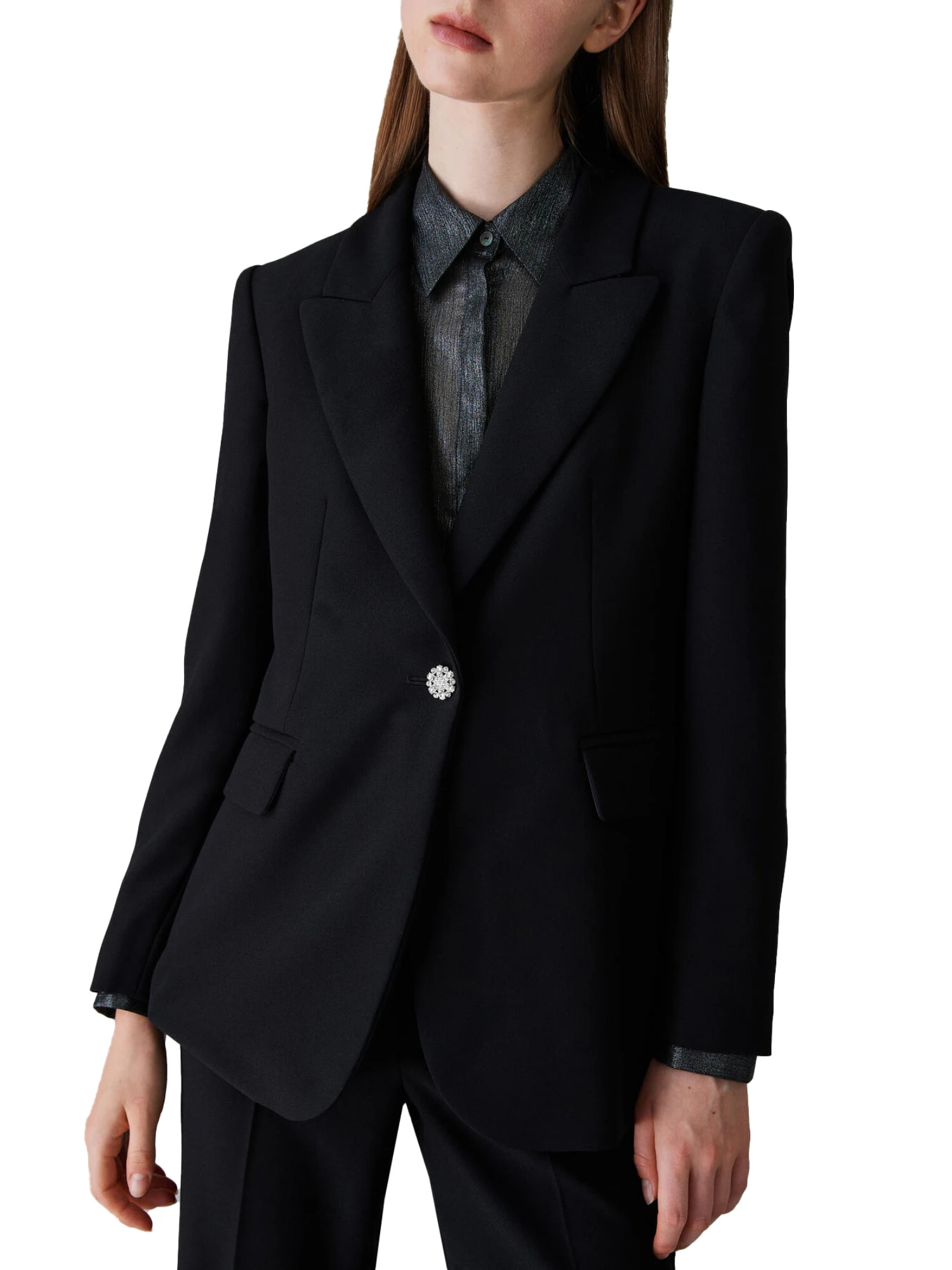 GIACCA BLAZER SLIM MONOPETTO IN CRÊPE DONNA NERO