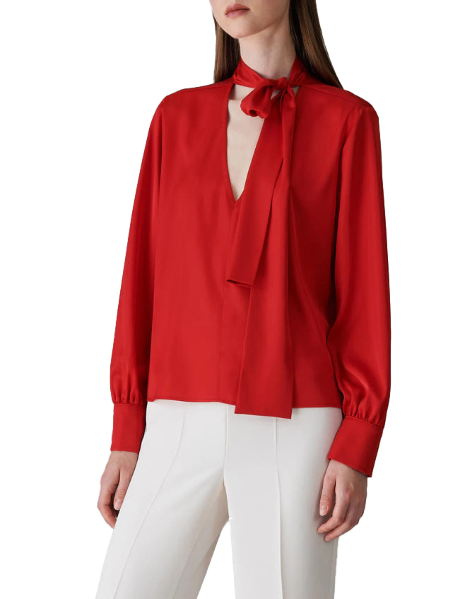 BLUSA IN RASO CON SCOLLO A V DONNA ROSSO