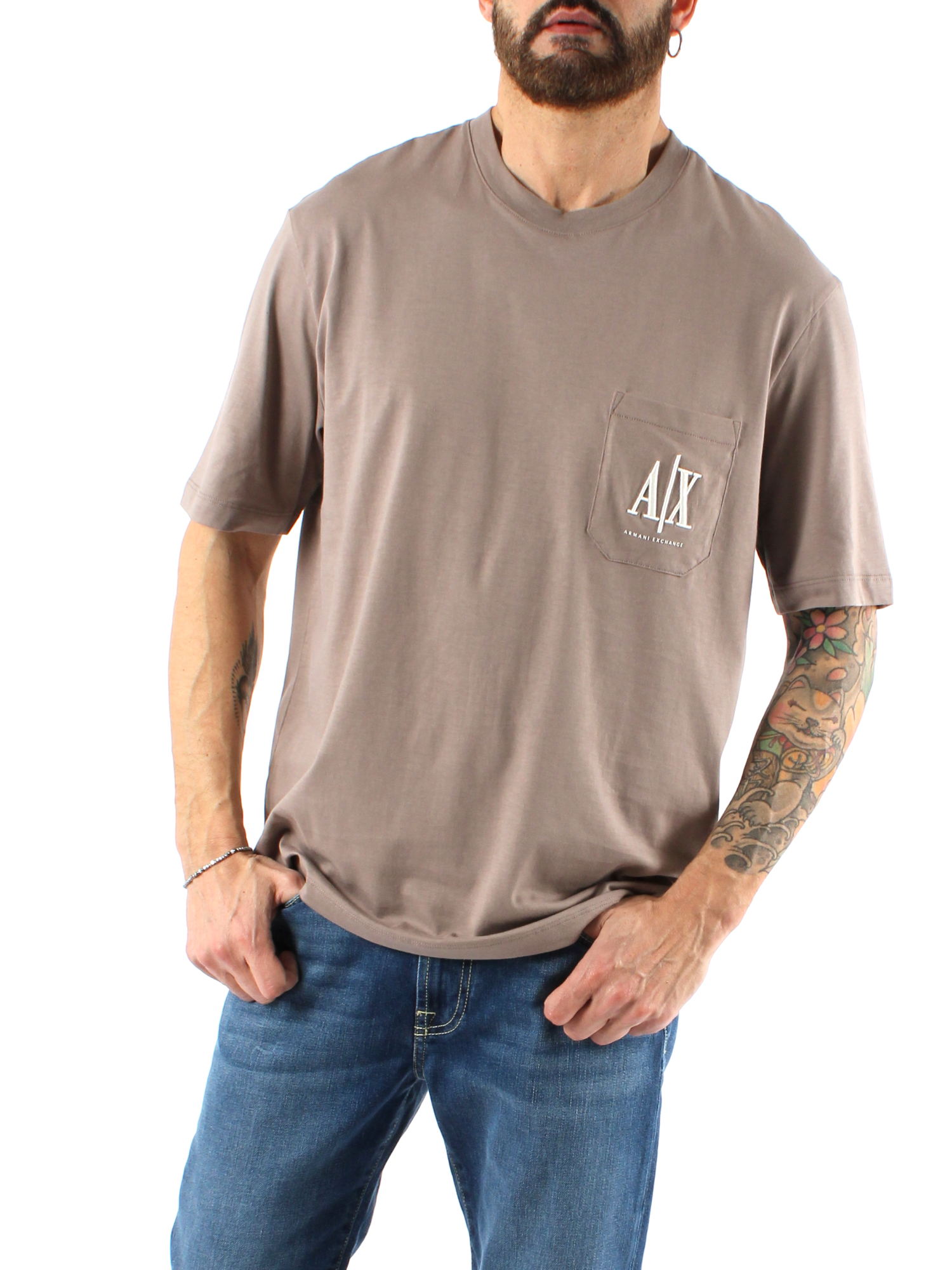 T-SHIRT MANICA CORTA CON LOGO AX UOMO BEIGE