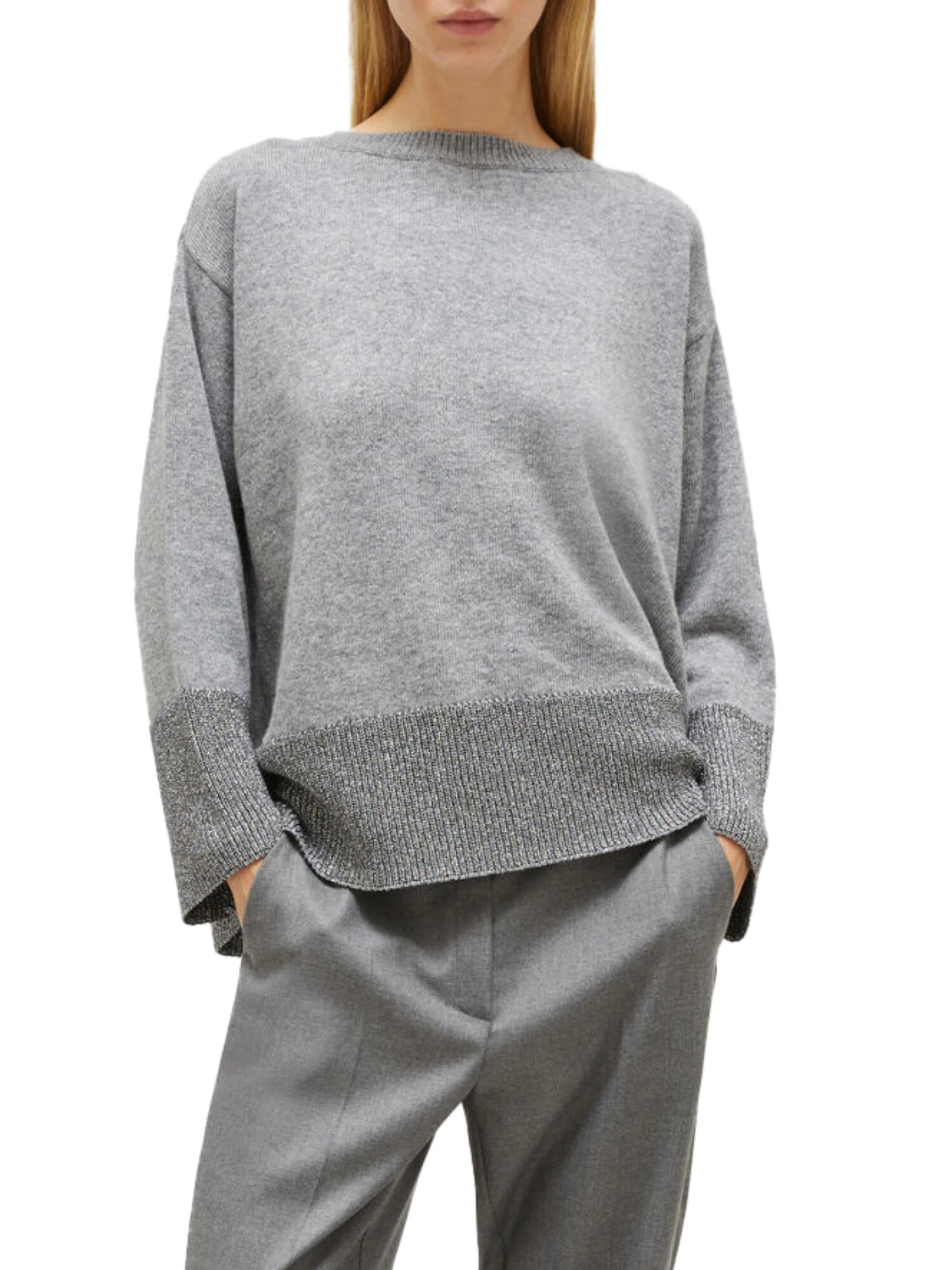 MAGLIA CON SCOLLO A BARCA IN MISTO CASHMERE DONNA GRIGIO