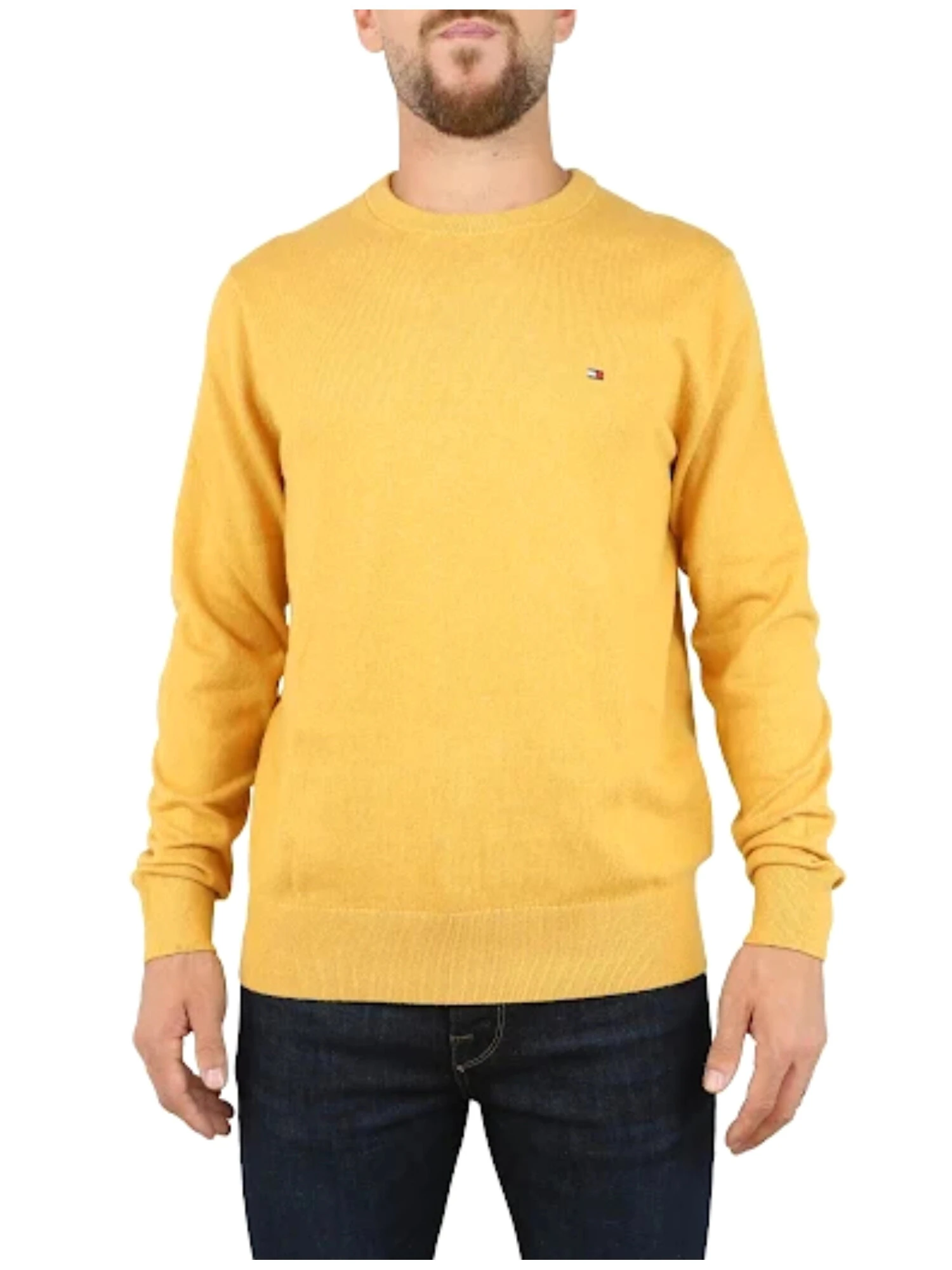 MAGLIA GIROCOLLO CON BANDIERINA LOGO IN MISTO CASHMERE UOMO GIALLO