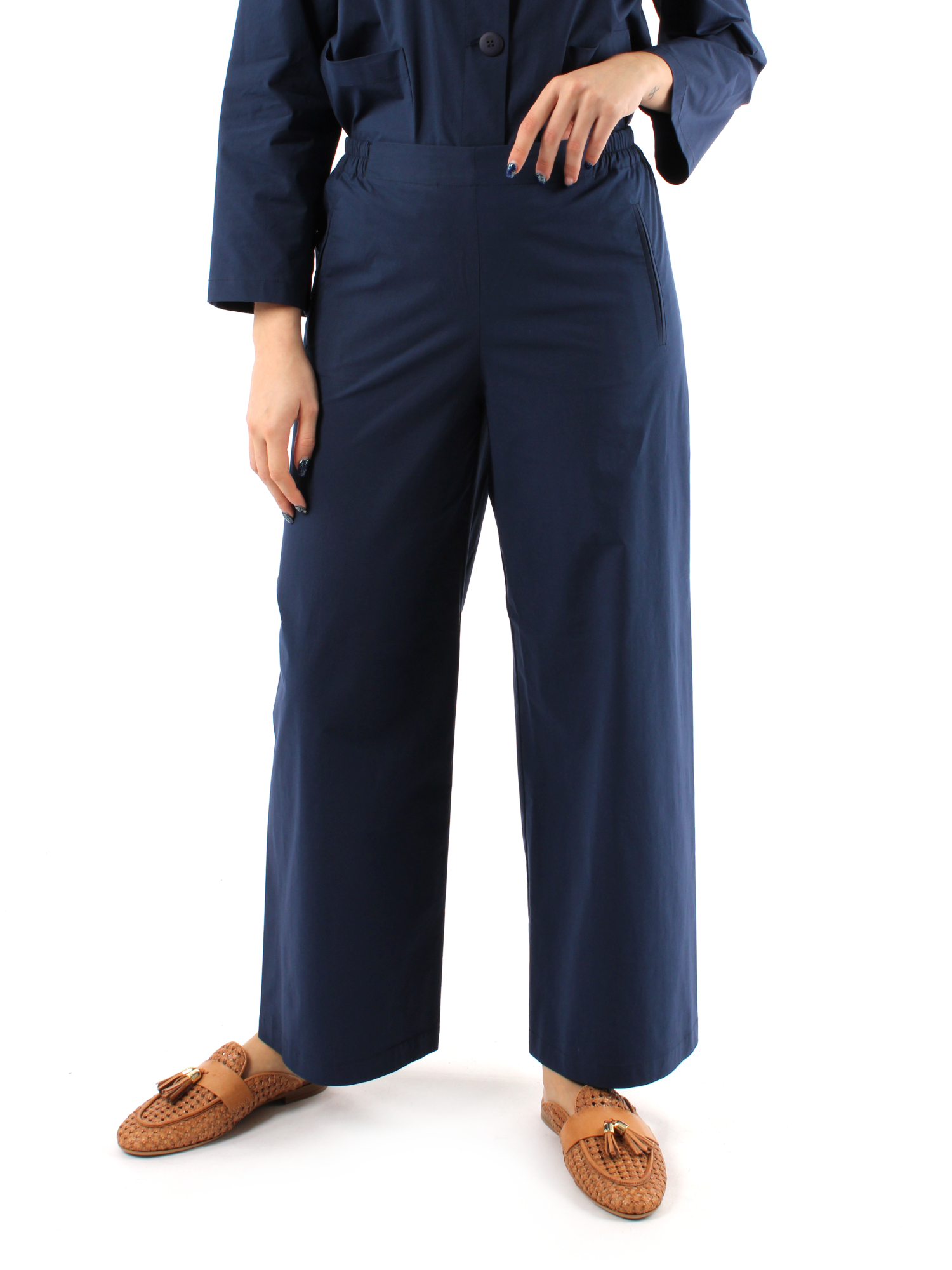 PANTALONI PALAZZO BOJAN IN COTONE DONNA BLU