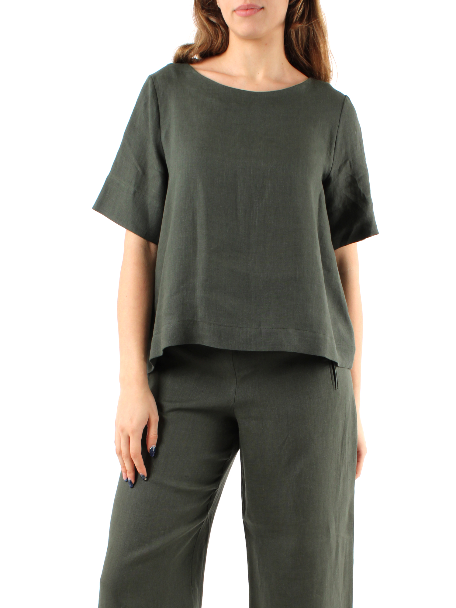 BLUSA IN PURO LINO DONNA VERDE