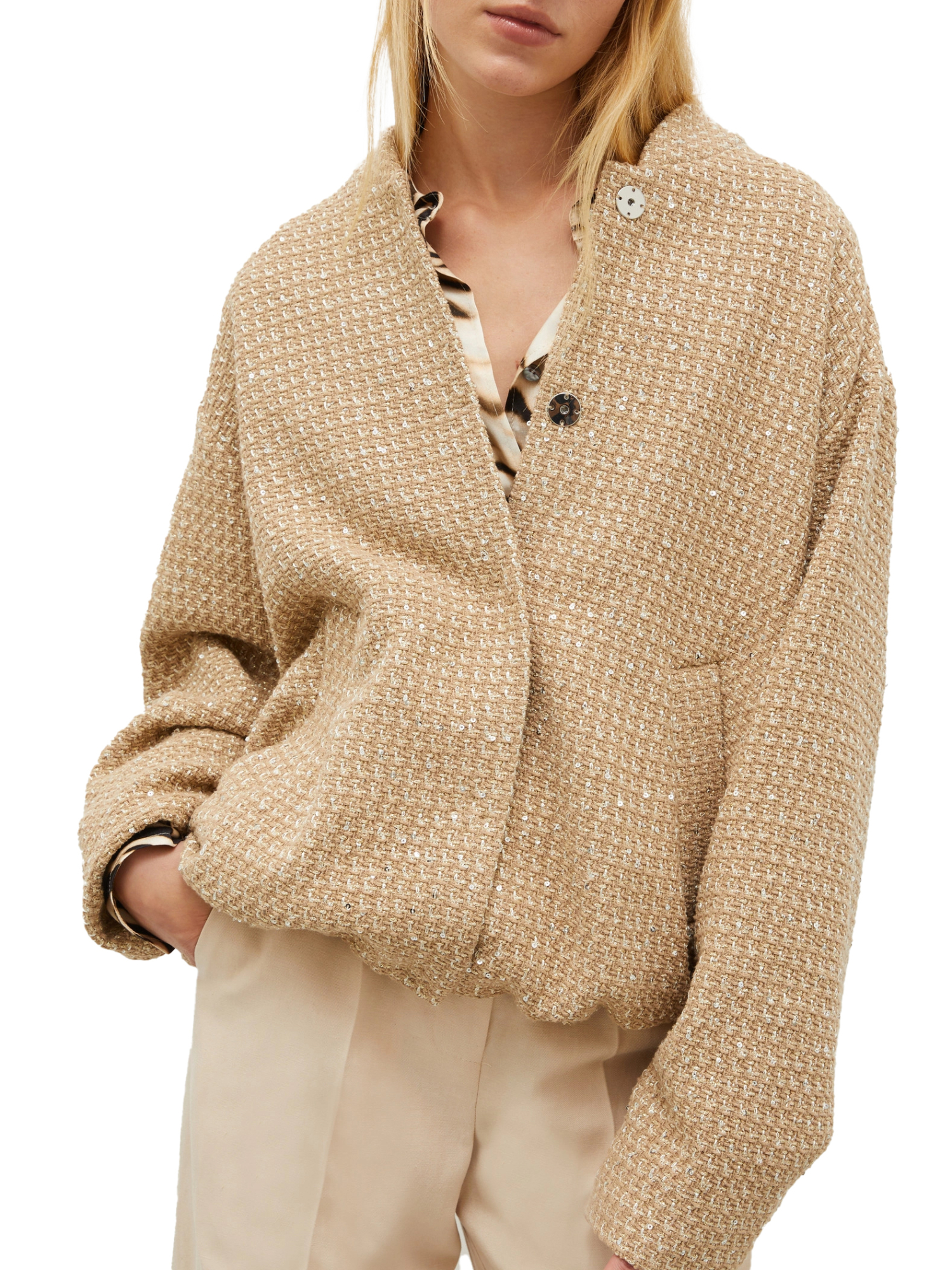 GIACCA CORTA IN STUOIA IN MISTO COTONE DONNA BEIGE