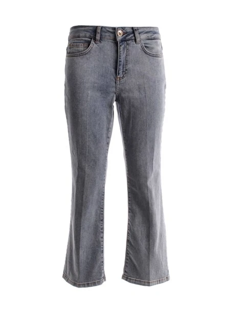 JEANS CROPPED IN COTONE CON PIEGA DONNA BLU CHIARO