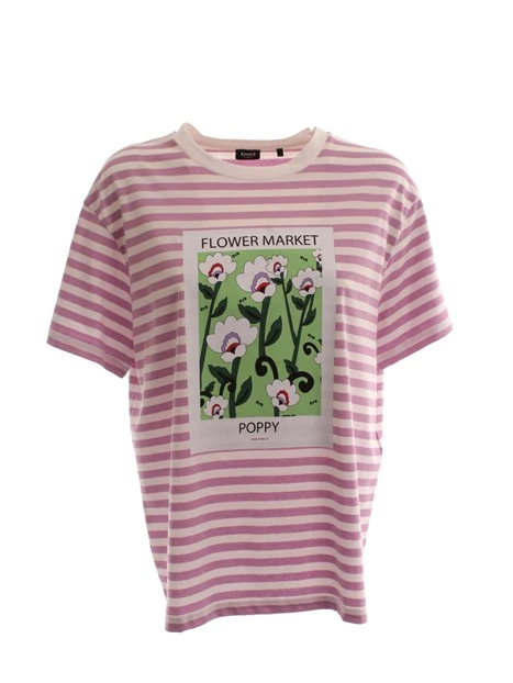 T-SHIRT MANICA CORTA CON STAMPA A RIGHE DONNA ROSA