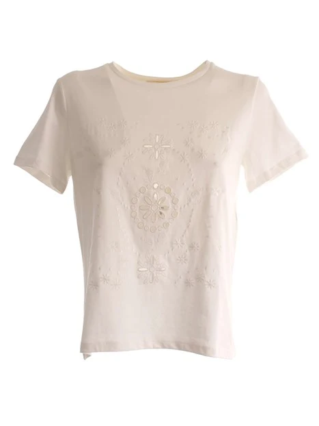 T-SHIRT MANICA CORTA RICAMATA IN COTONE DONNA BIANCO