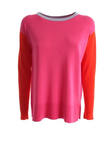 MAGLIA GIROCOLLO CON MANICHE A CONTRASTO ARANCIO DONNA ROSA