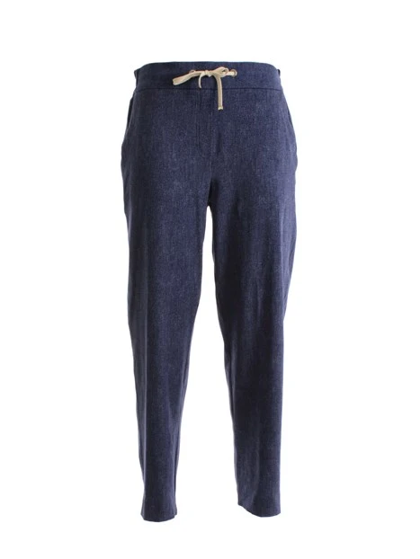 PANTALONI A SIGARETTA IN MAGLIA MISTO COTONE DONNA BLU