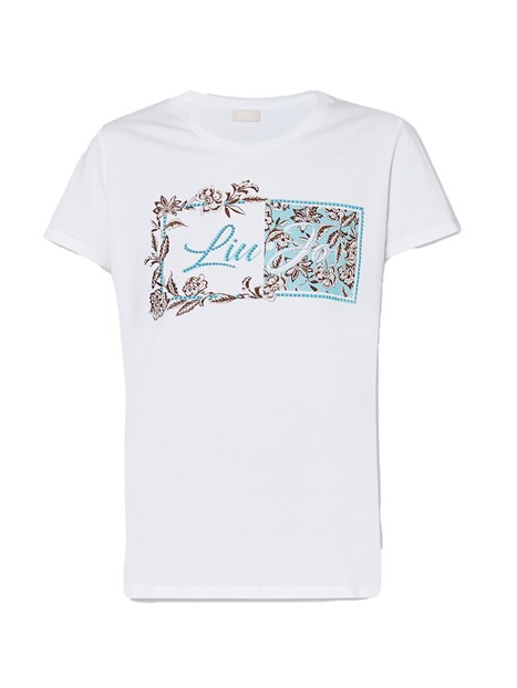 T-SHIRT MANICA CORTA CON STAMPA LOGO FLOREALE DONNA BIANCO