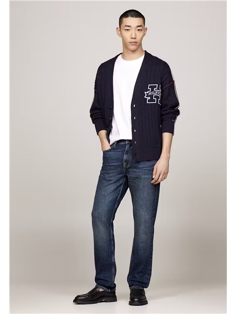 CARDIGAN IN COTONE CON STAMPA LETTERA LOGO UOMO BLU