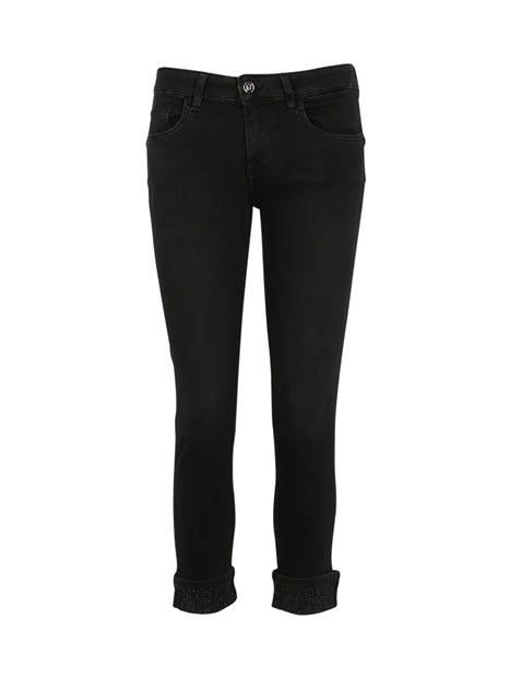 JEANS CROPPED MISTO COTONE EFFETTO LAVATO DONNA NERO