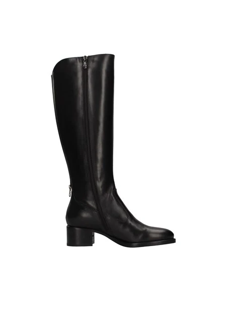 STIVALI TACCO BASSO IN PELLE CON ZIP LATERALI DONNA NERO