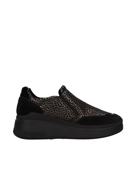 SNEAKERS SLIP ON FANTASIA ANIMALIER INSERTI IN PELLE DONNA NERO