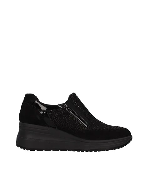 SNEAKERS SLIP ON RONDA IN PELLE CON ZEPPA DONNA NERO