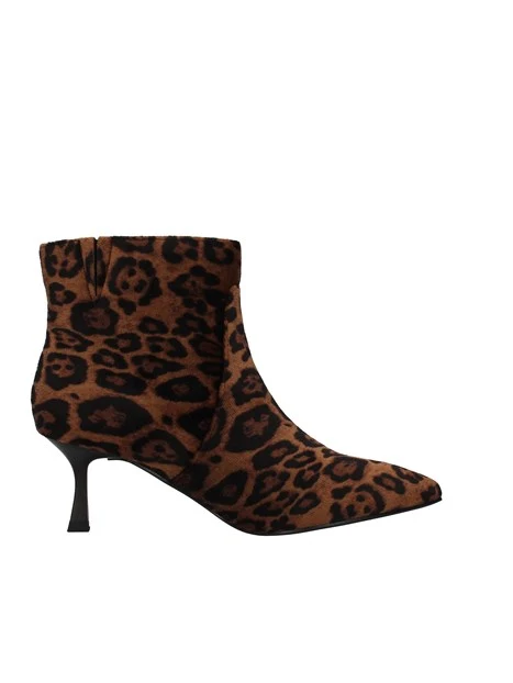 STIVALETTI TACCO BASSO FANTASIA ANIMALIER DONNA MARRONE