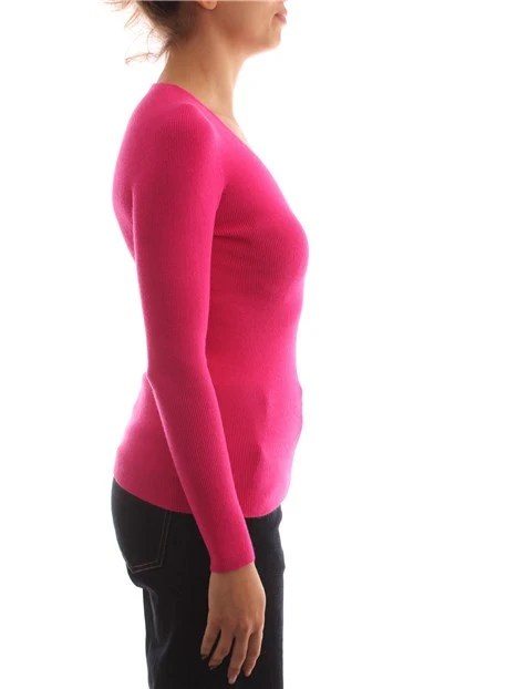 MAGLIA SCOLLO A V IN VISCOSA DONNA FUCSIA