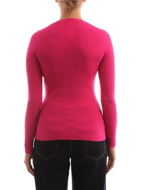 MAGLIA SCOLLO A V IN VISCOSA DONNA FUCSIA