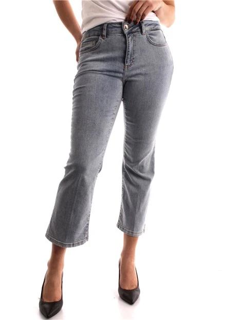 JEANS CROPPED IN COTONE CON PIEGA DONNA BLU CHIARO