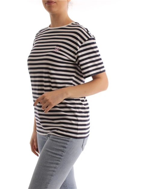 T-SHIRT MANICA CORTA A RIGHE BLU DONNA BIANCO