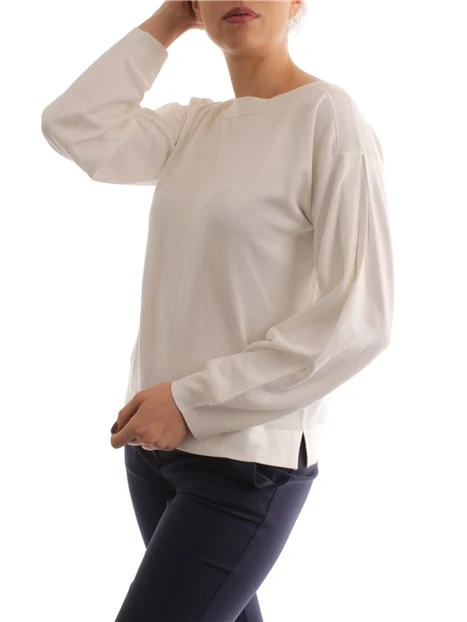 MAGLIA CON SCOLLO A BARCA MISTO VISCOSA DONNA BIANCO