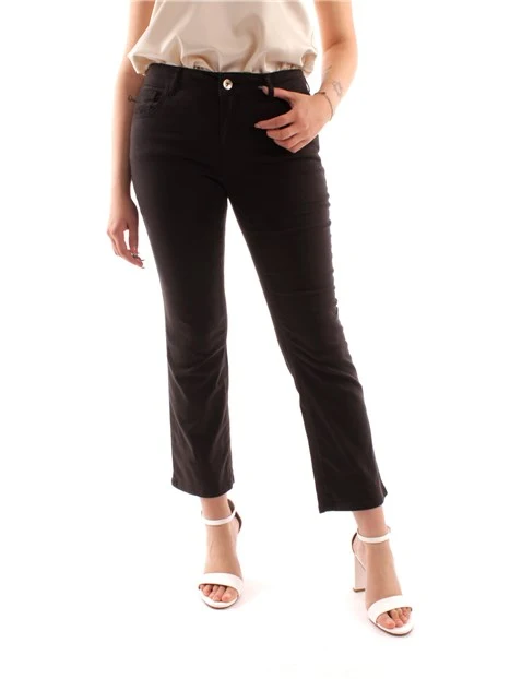 PANTALONI CROPPED A ZAMPA MISTO COTONE DONNA NERO